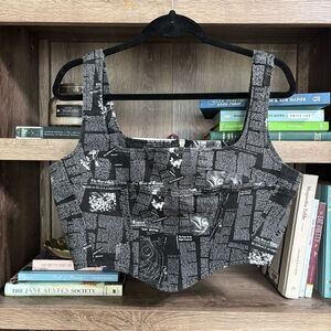 Reformation Raya Black and White Newspaper Print Bustier Top, 10
